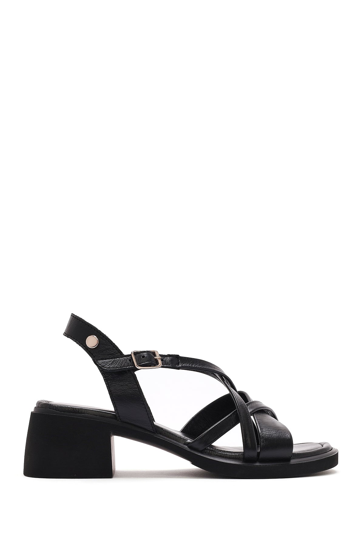 Kadın Siyah Bilekten Tokalı Kısa Kalın Topuklu Deri Sandalet 25SFD131018 | Derimod