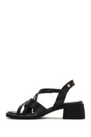 Kadın Siyah Bilekten Tokalı Kısa Kalın Topuklu Deri Sandalet | Derimod