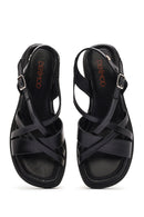 Kadın Siyah Bilekten Tokalı Kısa Kalın Topuklu Deri Sandalet | Derimod