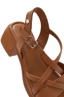 Kadın Taba Bilekten Tokalı Kısa Kalın Topuklu Deri Sandalet | Derimod