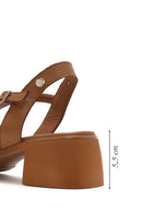 Kadın Taba Bilekten Tokalı Kısa Kalın Topuklu Deri Sandalet | Derimod