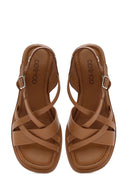 Kadın Taba Bilekten Tokalı Kısa Kalın Topuklu Deri Sandalet | Derimod