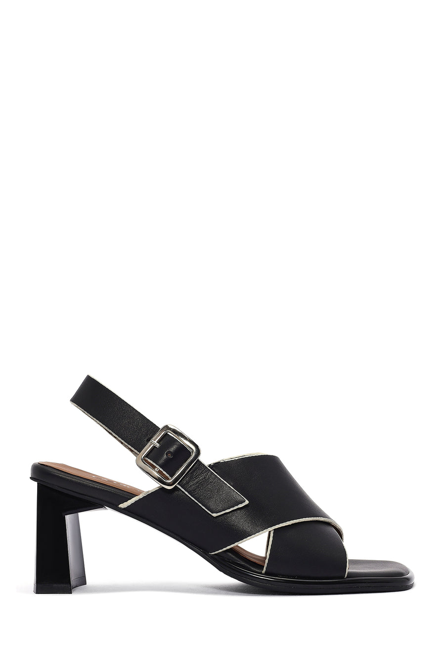 Women's Black Ankle Buckle Thick Heel Leather Sandals 25SFD131118 | Derimod