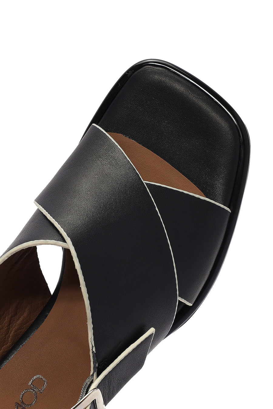 Women's Black Ankle Buckle Thick Heel Leather Sandals