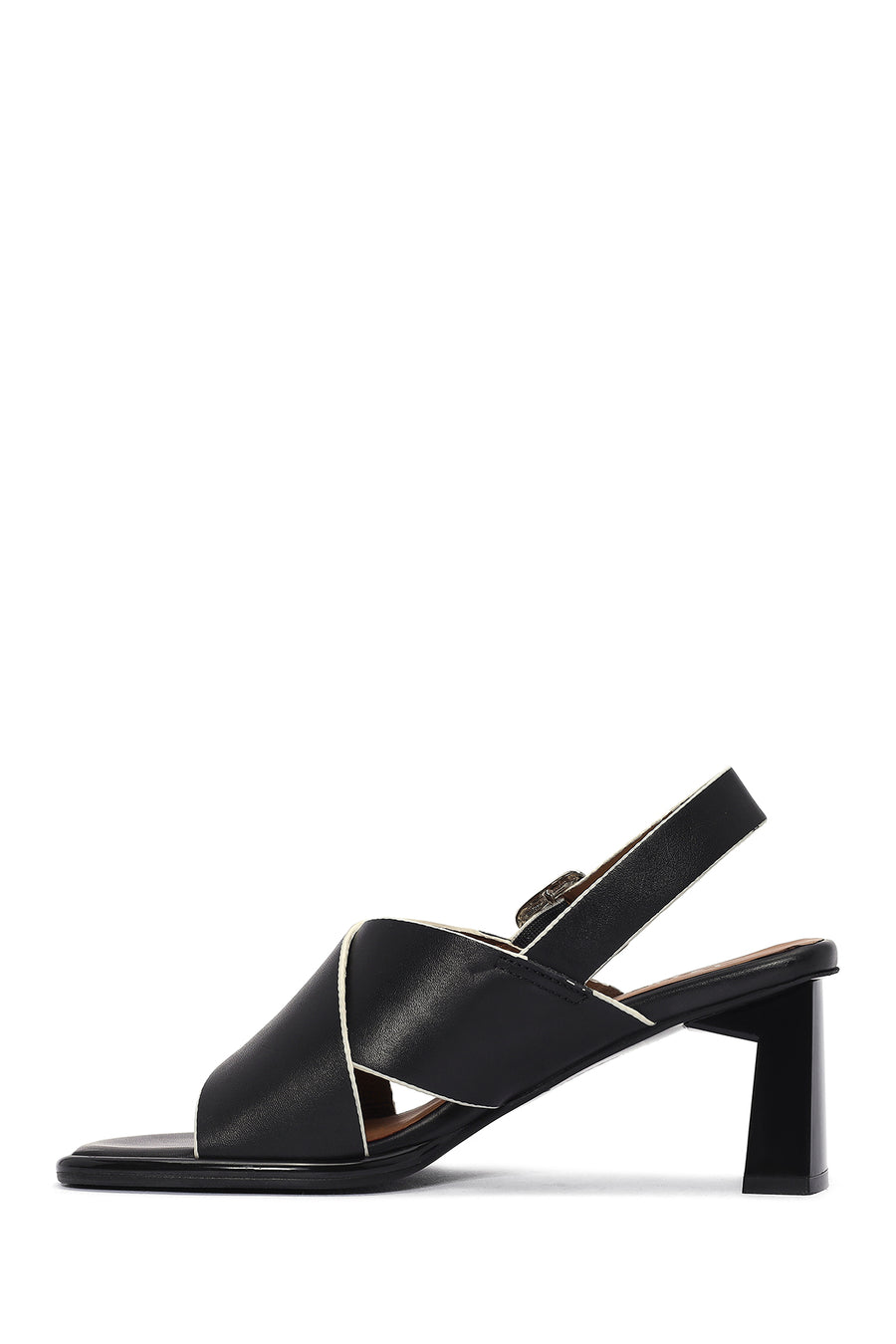 Women's Black Ankle Buckle Thick Heel Leather Sandals