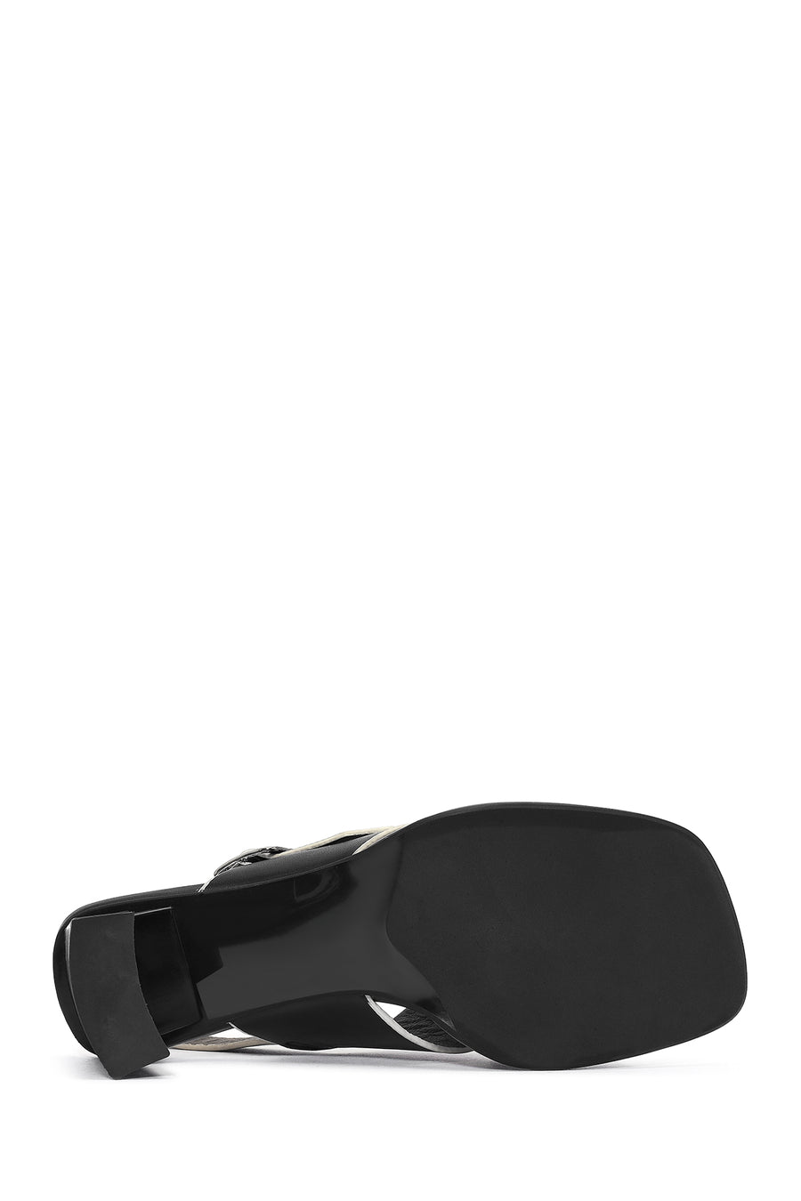 Women's Black Ankle Buckle Thick Heel Leather Sandals