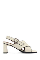 Kadın Krem Bilekten Tokalı Kalın Topuklu Deri Sandalet | Derimod