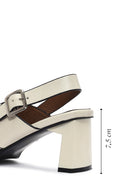 Kadın Krem Bilekten Tokalı Kalın Topuklu Deri Sandalet | Derimod