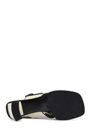 Kadın Krem Bilekten Tokalı Kalın Topuklu Deri Sandalet | Derimod