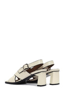 Kadın Krem Bilekten Tokalı Kalın Topuklu Deri Sandalet | Derimod