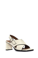 Kadın Krem Bilekten Tokalı Kalın Topuklu Deri Sandalet | Derimod