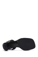 Women's Black Ankle Buckle Thick Heel Leather Sandals | Derimod