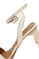 Women's Cream Ankle Buckle Thick Heel Leather Sandals | Derimod
