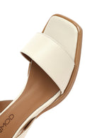 Women's Cream Ankle Buckle Thick Heel Leather Sandals | Derimod