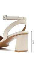 Women's Cream Ankle Buckle Thick Heel Leather Sandals | Derimod
