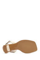 Women's Cream Ankle Buckle Thick Heel Leather Sandals | Derimod