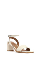Women's Cream Ankle Buckle Thick Heel Leather Sandals | Derimod