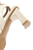 Women's Cream Ankle Buckle Thick Heel Leather Sandals | Derimod