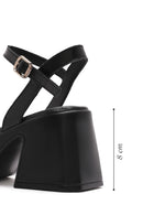 Kadın Siyah Bilekten Tokalı Kalın Topuklu Platformlu Deri Sandalet | Derimod