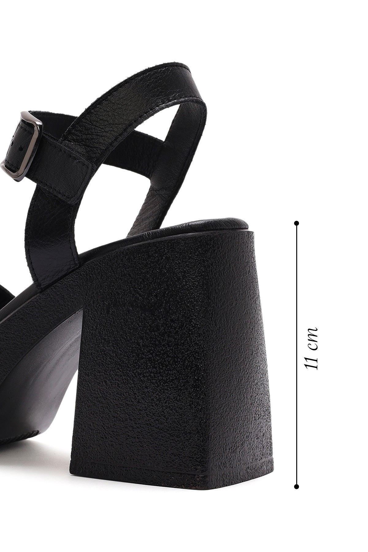 Kadın Siyah Bilekten Tokalı Platform Kalın Yüksek Kalın Topuklu Deri Sandalet