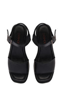 Kadın Siyah Bilekten Tokalı Platform Kalın Yüksek Kalın Topuklu Deri Sandalet | Derimod