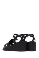 Kadın Siyah Bilekten Tokalı Dolgu Topuklu Deri Sandalet | Derimod