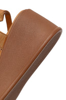 Women's Tan Ankle Buckle Wedge Heel Leather Sandals | Derimod