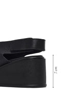 Women's Black Strapped Wedge Heel Leather Sandals | Derimod