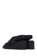 Women's Black Strapped Wedge Heel Leather Sandals | Derimod