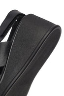 Women's Black Strapped Wedge Heel Leather Sandals | Derimod