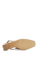 Kadın Bej Arkası Açık Kısa Kalın Topuklu Deri Ayakkabı | Derimod