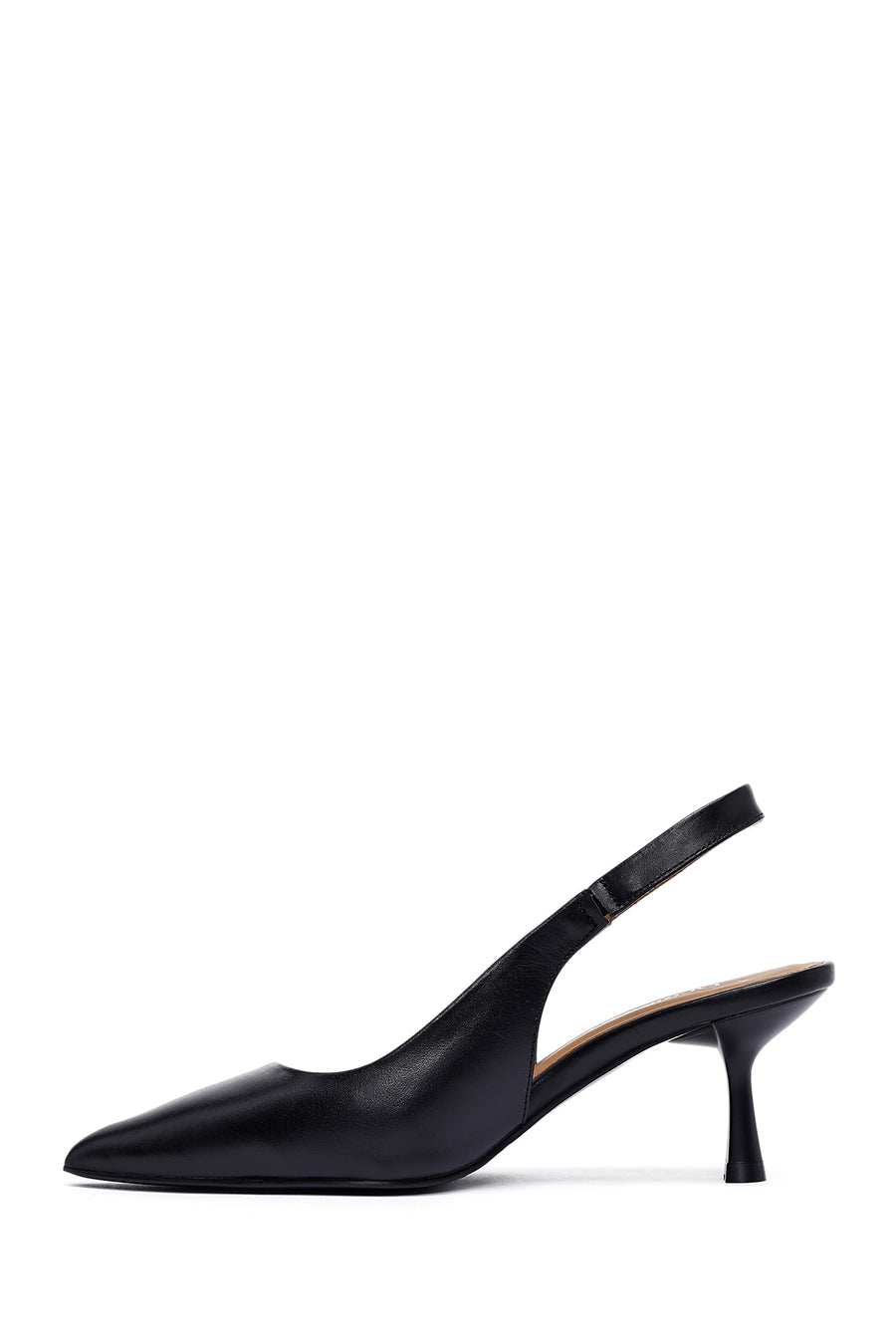 Women's Black Open Back Thin Heeled Leather Shoes