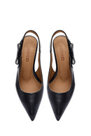 Kadın Siyah Arkası Açık İnce Topuklu Deri Ayakkabı | Derimod