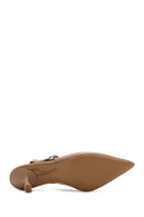 Women's Camel Slingback Thin Heel Leather Shoes | Derimod