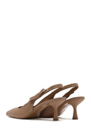 Women's Camel Slingback Thin Heel Leather Shoes | Derimod