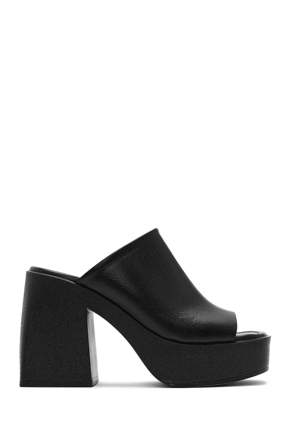 Kadın Siyah Platform Kalın Yüksek Topuklu Deri Terlik 25SFD132618 | Derimod