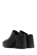 Kadın Siyah Platform Kalın Yüksek Topuklu Deri Terlik | Derimod