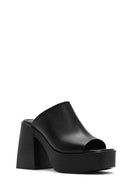 Kadın Siyah Platform Kalın Yüksek Topuklu Deri Terlik | Derimod