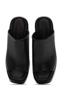 Kadın Siyah Platform Kalın Yüksek Topuklu Deri Terlik | Derimod