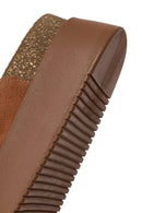 Women's Tan Double Buckle Thick Sole Suede Leather Slippers | Derimod