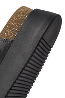 Women's Black Buckled Thick-Soled Leather Slippers | Derimod