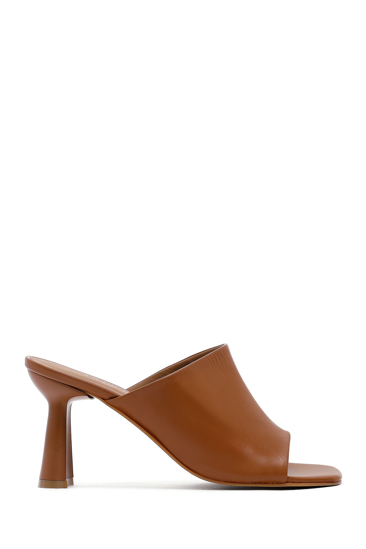 Women's Brown Heeled Leather Slippers 25SFD133018 | Derimod