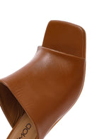 Women's Brown Heeled Leather Slippers | Derimod