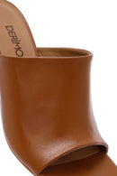Women's Brown Heeled Leather Slippers | Derimod