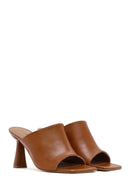 Women's Brown Heeled Leather Slippers | Derimod