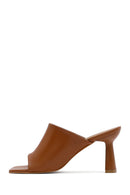 Women's Brown Heeled Leather Slippers | Derimod