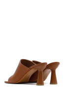 Women's Brown Heeled Leather Slippers | Derimod