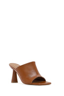 Women's Brown Heeled Leather Slippers | Derimod