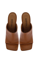 Women's Brown Heeled Leather Slippers | Derimod