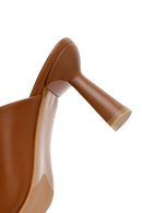 Women's Brown Heeled Leather Slippers | Derimod
